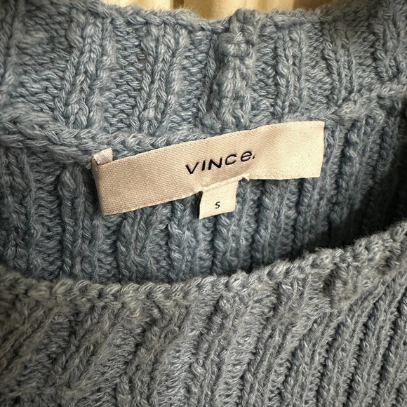 Vince Women's Blue Textured Rib Linen Cotton Pullover Crewneck Sweater - Picture 3 of 9